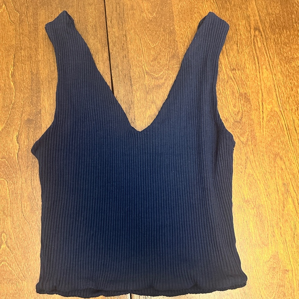 Amour Vert Deep Blue Ribbed Tank Top - Picture 3 of 3